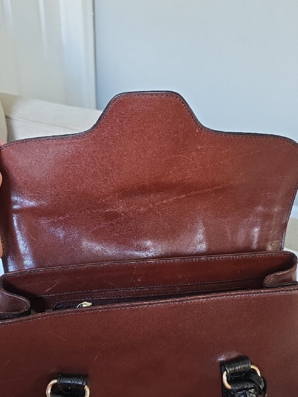 Vintage Brahmin Black Croc-Trim and Brown Leather Satchel - Picture 5 of 14